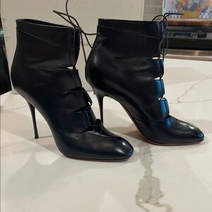 Santoni Black Heeled Boots with Lace-Up Design